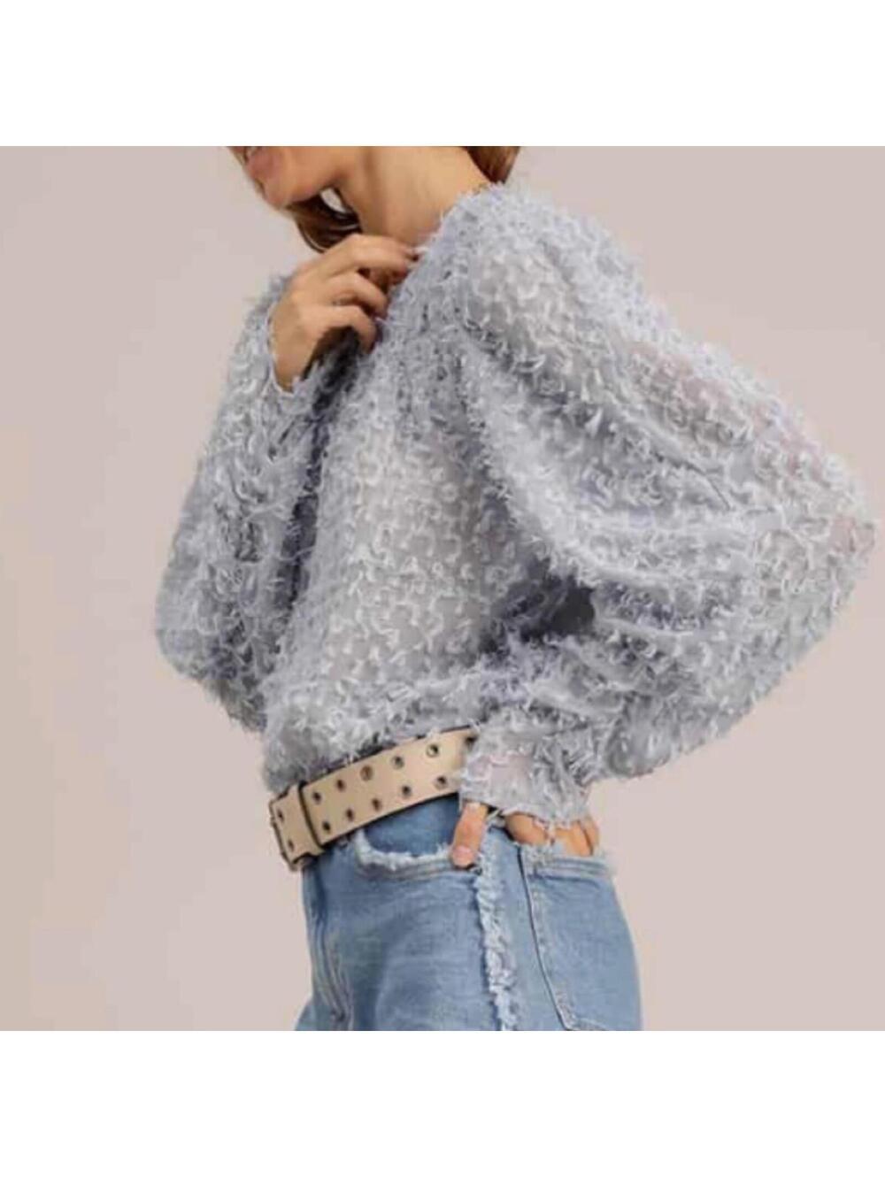 Munthe Jelanor Top baby blue textured blouse Size 4 party going out unique